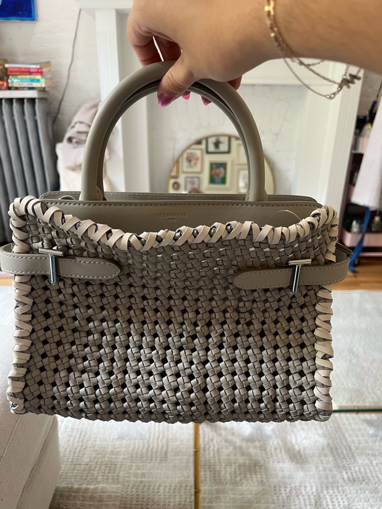 Woven Top-Handle Satchel In Light Gray And Cream — image 7 of 8